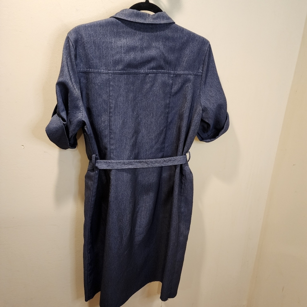 Nicci Navy Blue Denim Midi Belted Dress With Pockets Size 14p - Picture 9 of 12